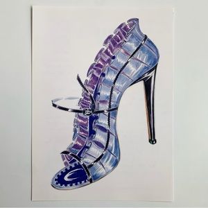 4/$20⭐️ Blue Manolo Blahnik Shoe Illustration *PRINT*